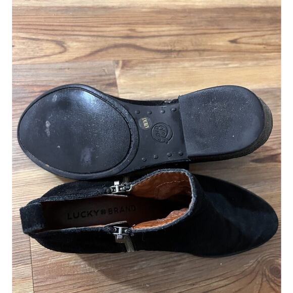 Lucky Brand Womens Fineses Ankle Boots Black Suede Block Heel Zip Up Size 6.5 M - Picture 8 of 11